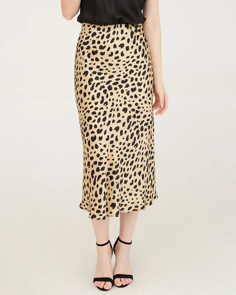 Leopard Print 100% Silk Midi Skirts
