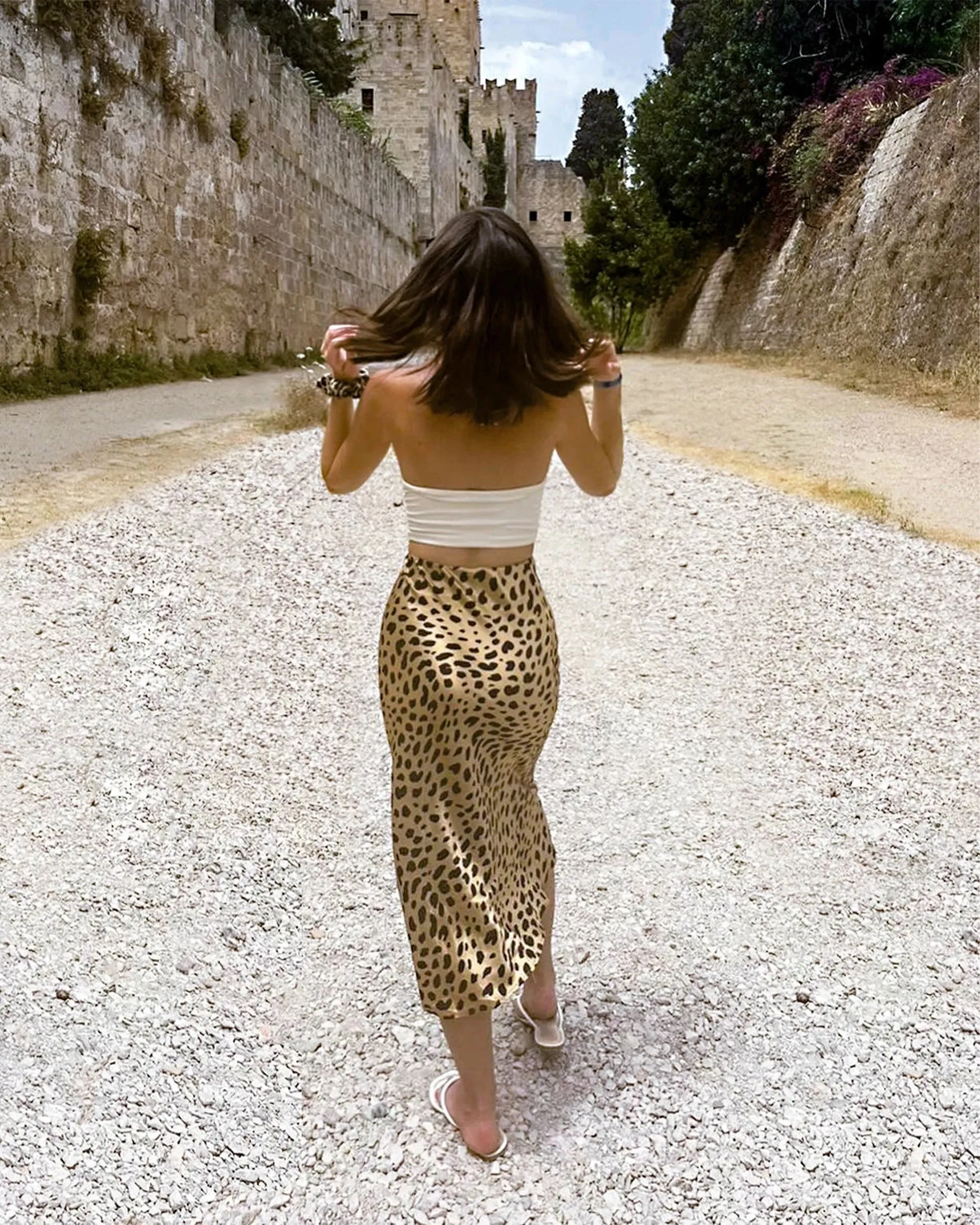 Leopard Print 100% Silk Midi Skirts