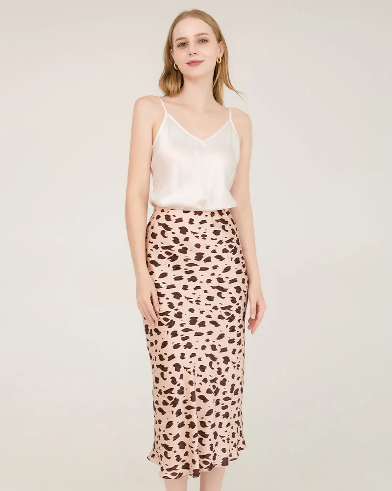 Leopard Print 100% Silk Midi Skirts