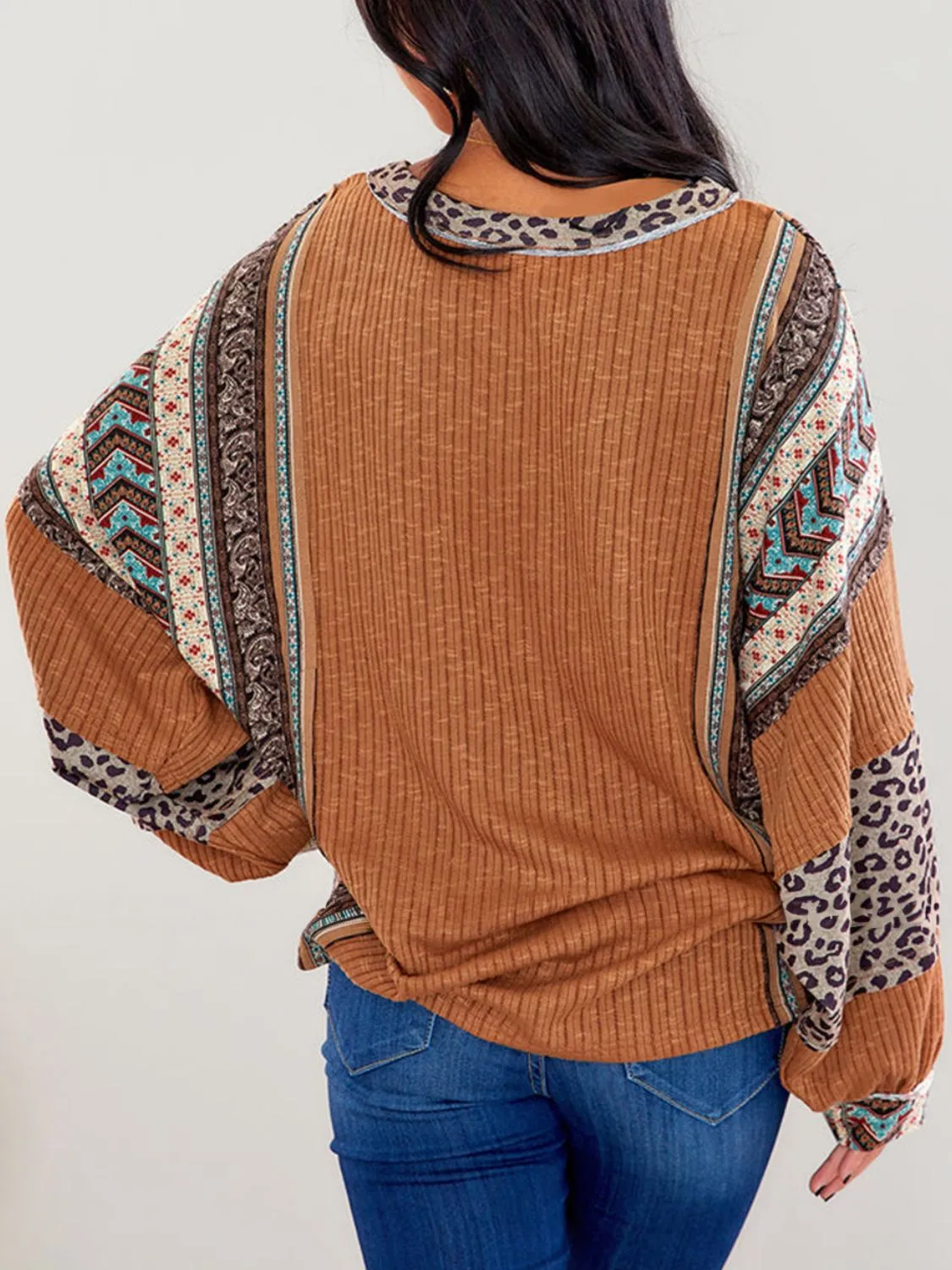 Leopard Round Neck Long Sleeve Sweatshirt🔴🟠