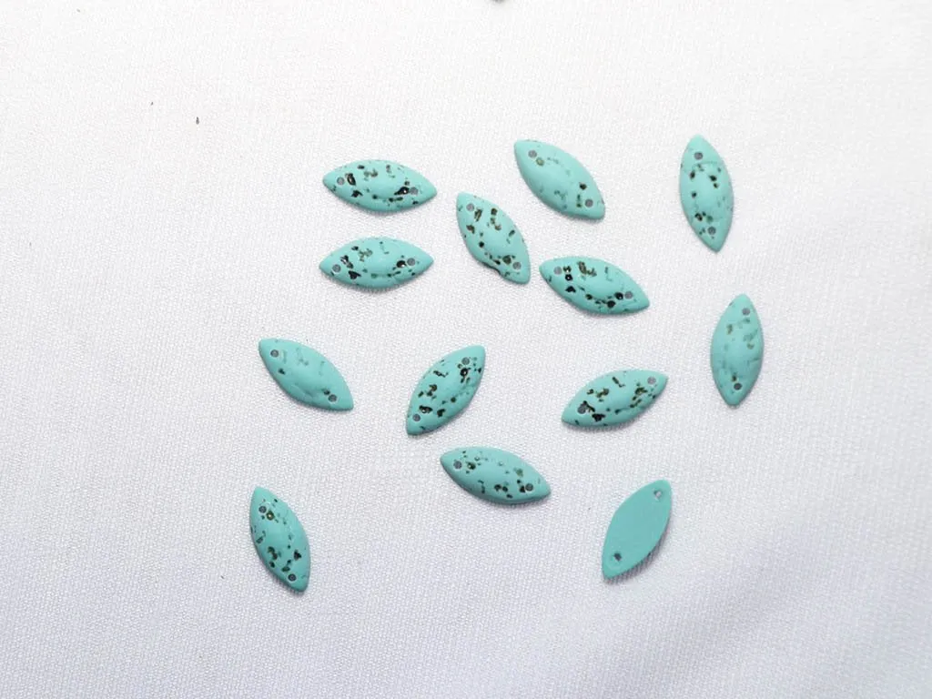 Light Blue Black Textured Designer Eye Plastic Stones - 15x7 mm