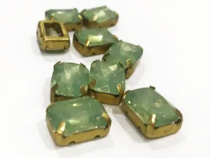Light Green Opal Rectangular Resin Stones with Catcher (14x10 mm)