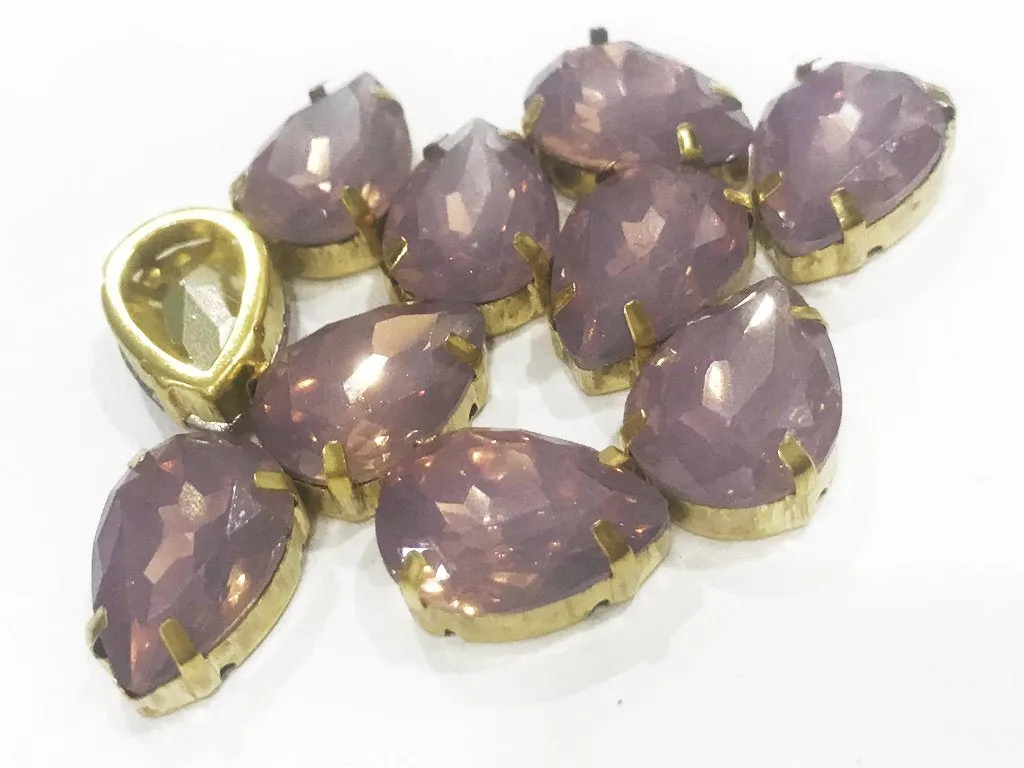 Mauve Opal Drop Resin Stones with Catcher (18x13 mm)