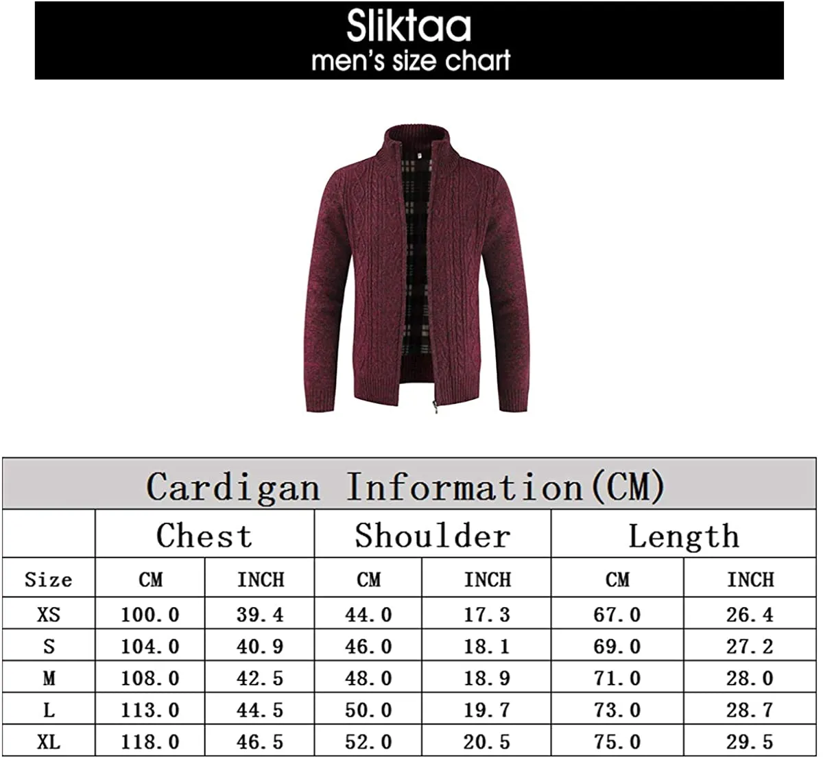 Mens Knitted Cardigan Thick Sweater Full Zip Stand Collar Warm Jumper Fleece Lined Winter Coat