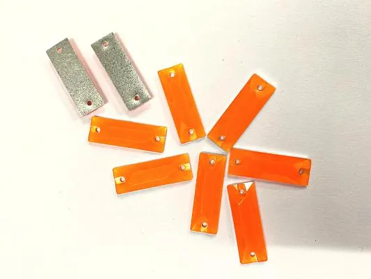 Neon Orange Rectangular 2 Hole Plastic Stone- 8x24 mm