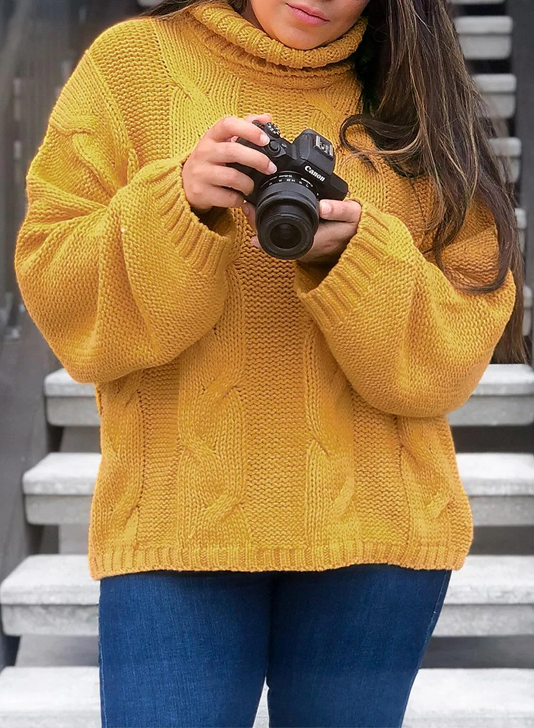 New Handmade Cable Knit Turtleneck Sweater