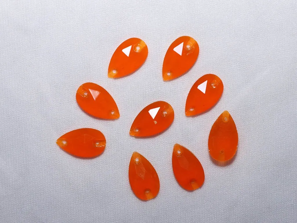 Orange Designer Drop Plastic Stones - 13x21 mm
