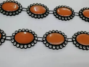 Orange Oval Stone Studded Plastic Lace with Enamel Fill- 18x13 mm