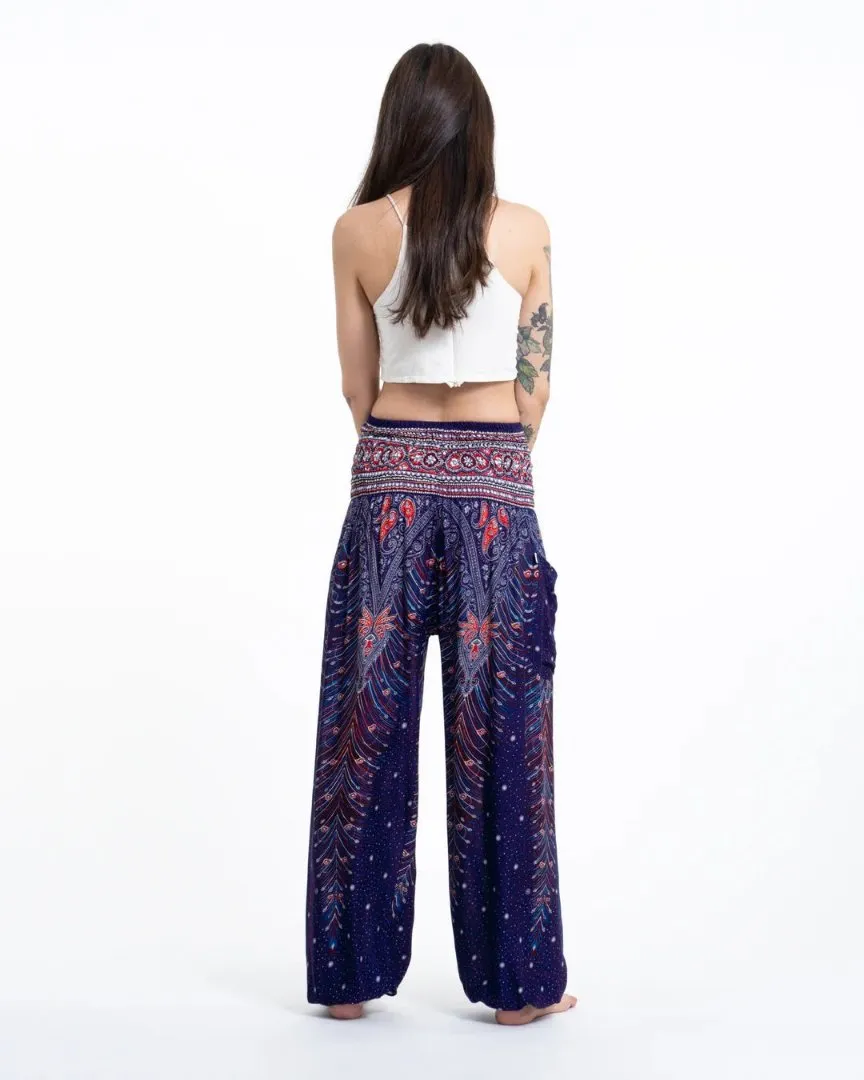 Peacock Feathers in Blue / Unisex Harem Pants, Thailand