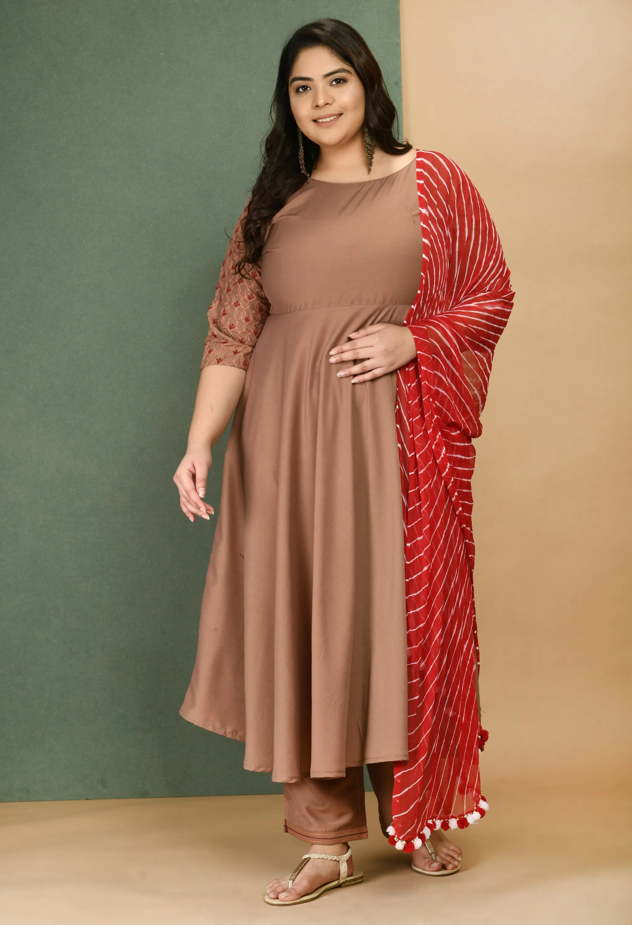 Plus Size Flattering Anarkali with Pants and Dupatta