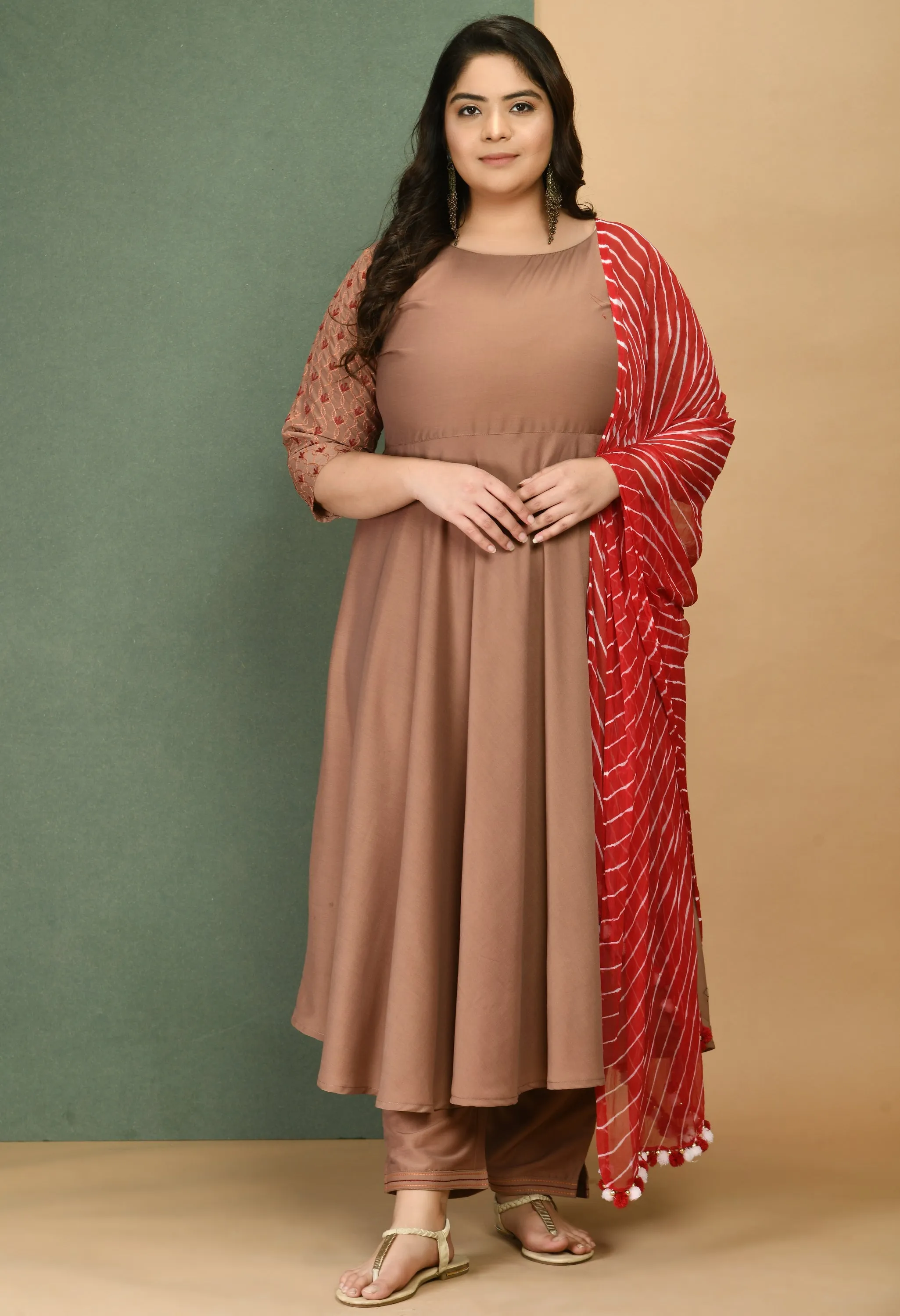 Plus Size Flattering Anarkali with Pants and Dupatta