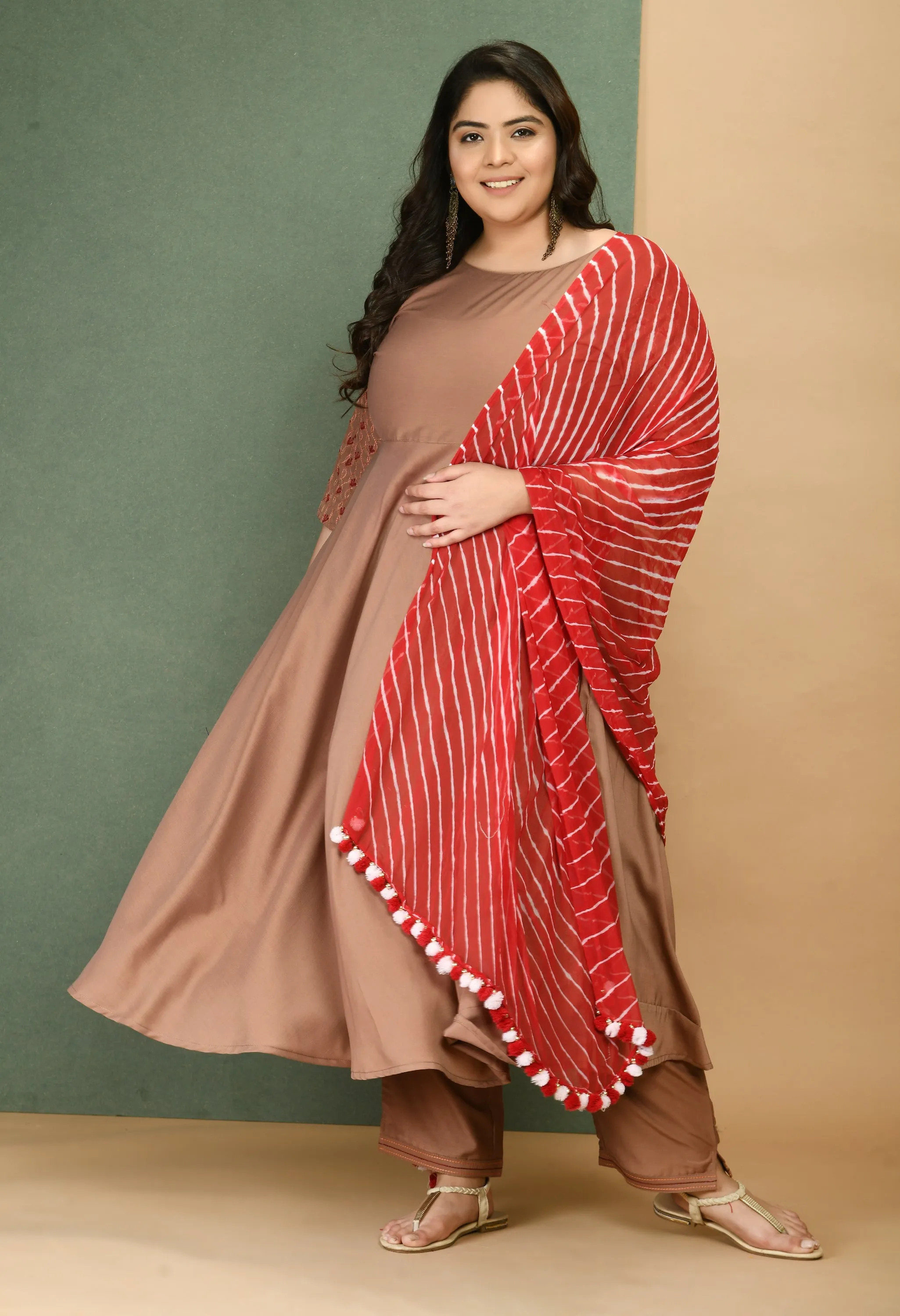 Plus Size Flattering Anarkali with Pants and Dupatta