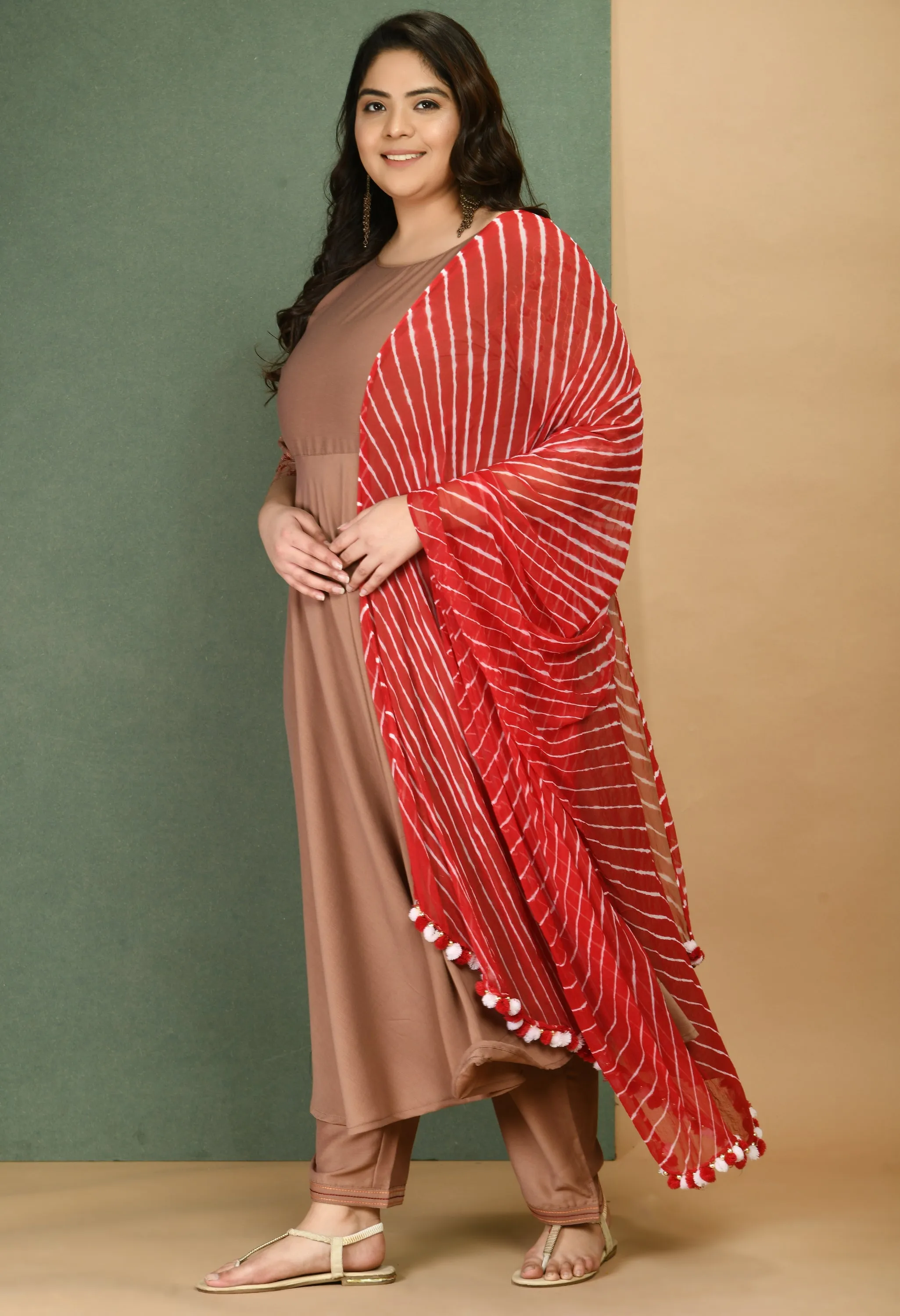 Plus Size Flattering Anarkali with Pants and Dupatta