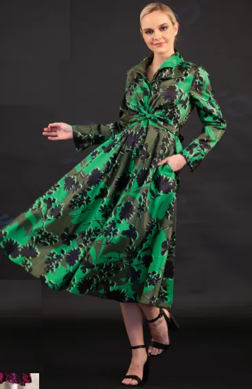 Print long A-line Coat Dress