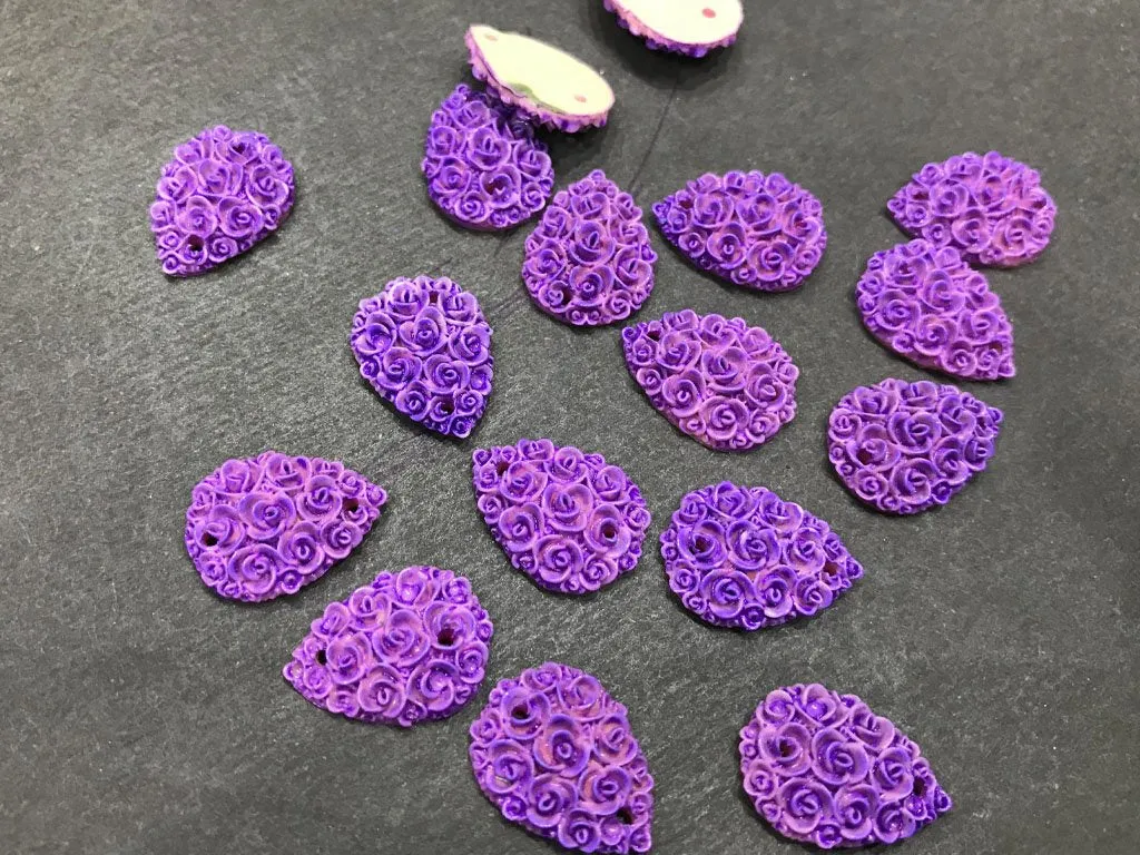 Purple Matte Flower Drop Resin Stone (2 Hole- 18x13 mm)