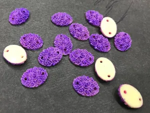 Purple Matte Flower Oval Resin Stone (2 Hole- 14x10 mm)