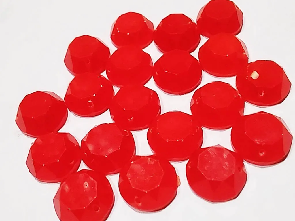 Red Neon Circular Faceted 2 Hole Plastic Stones (14 mm)