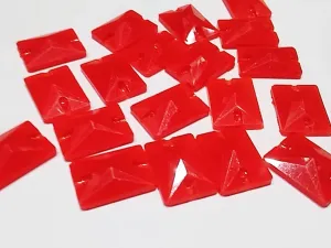 Red Neon Rectangular Faceted 2 Hole Plastic Stones (18x13 mm)
