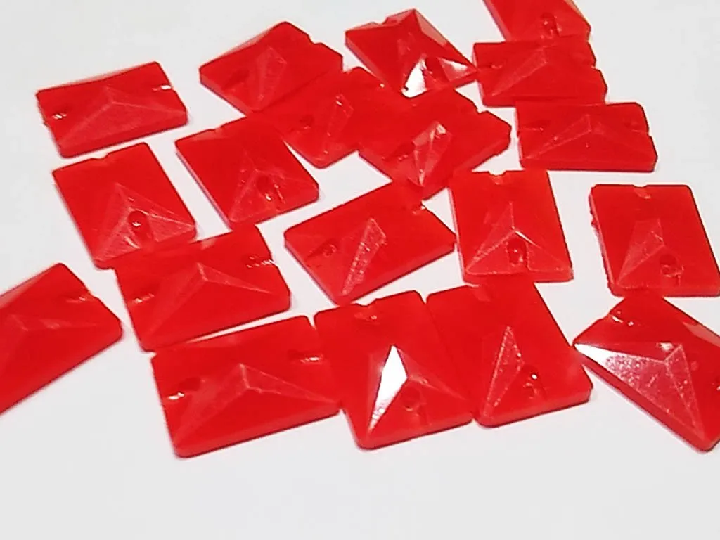 Red Neon Rectangular Faceted 2 Hole Plastic Stones (18x13 mm)