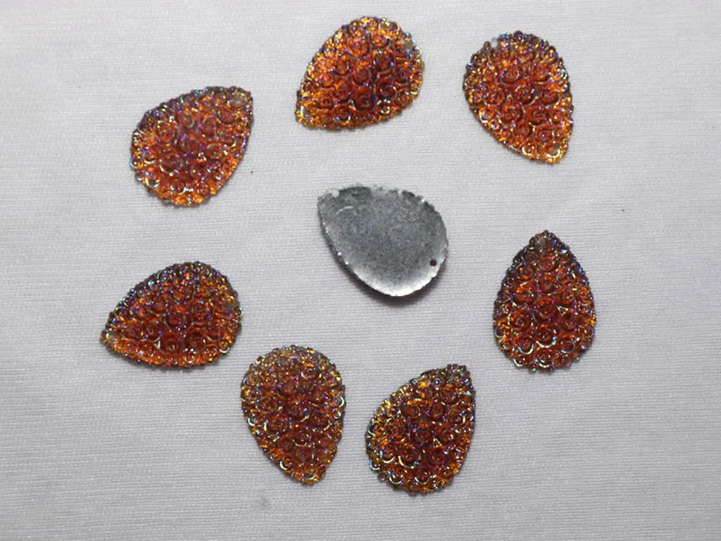 Red Orange Designer Drop Plastic Stones - 18x25 mm