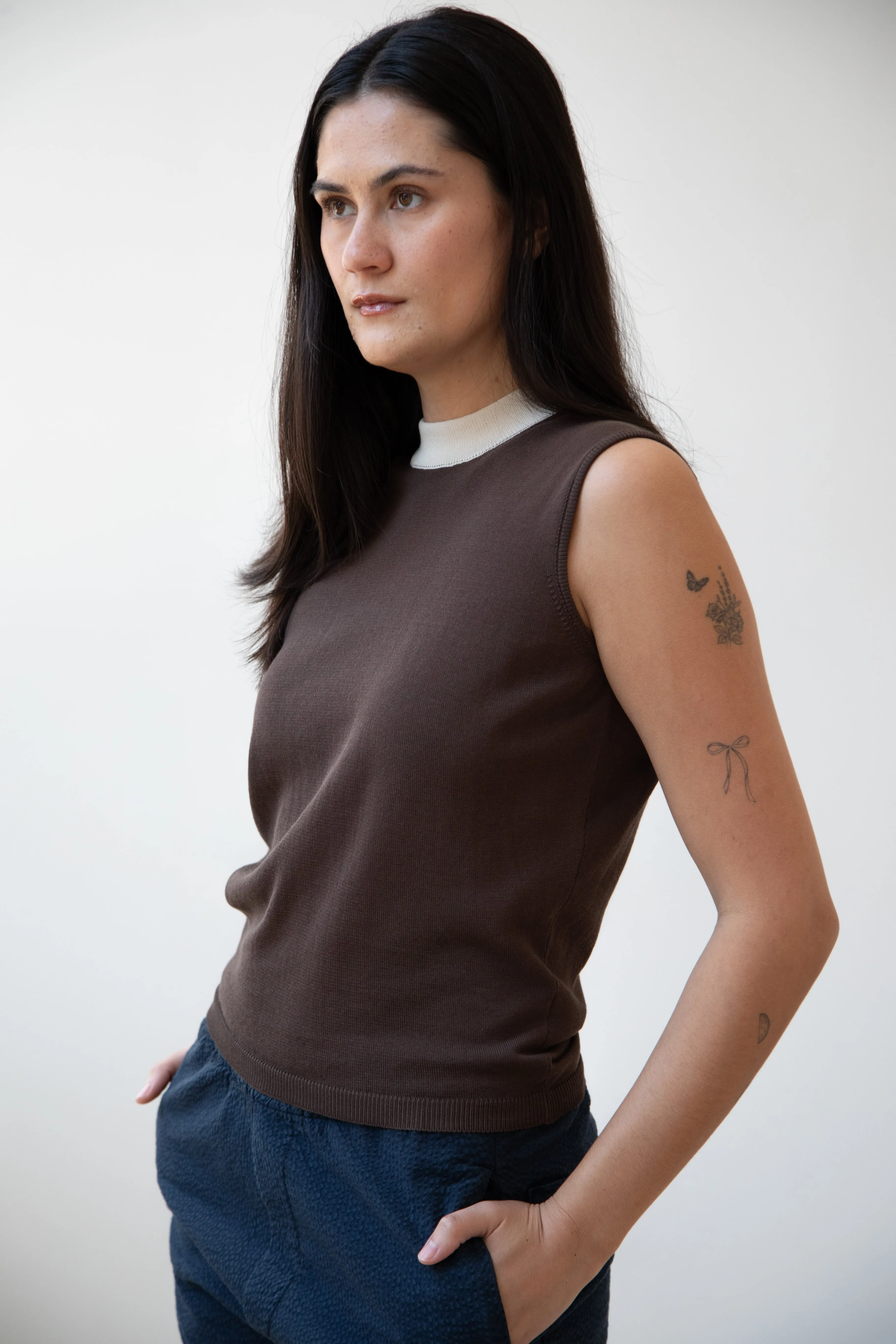 Sara Lanzi | Mock Neck Top in Mocha & Cream