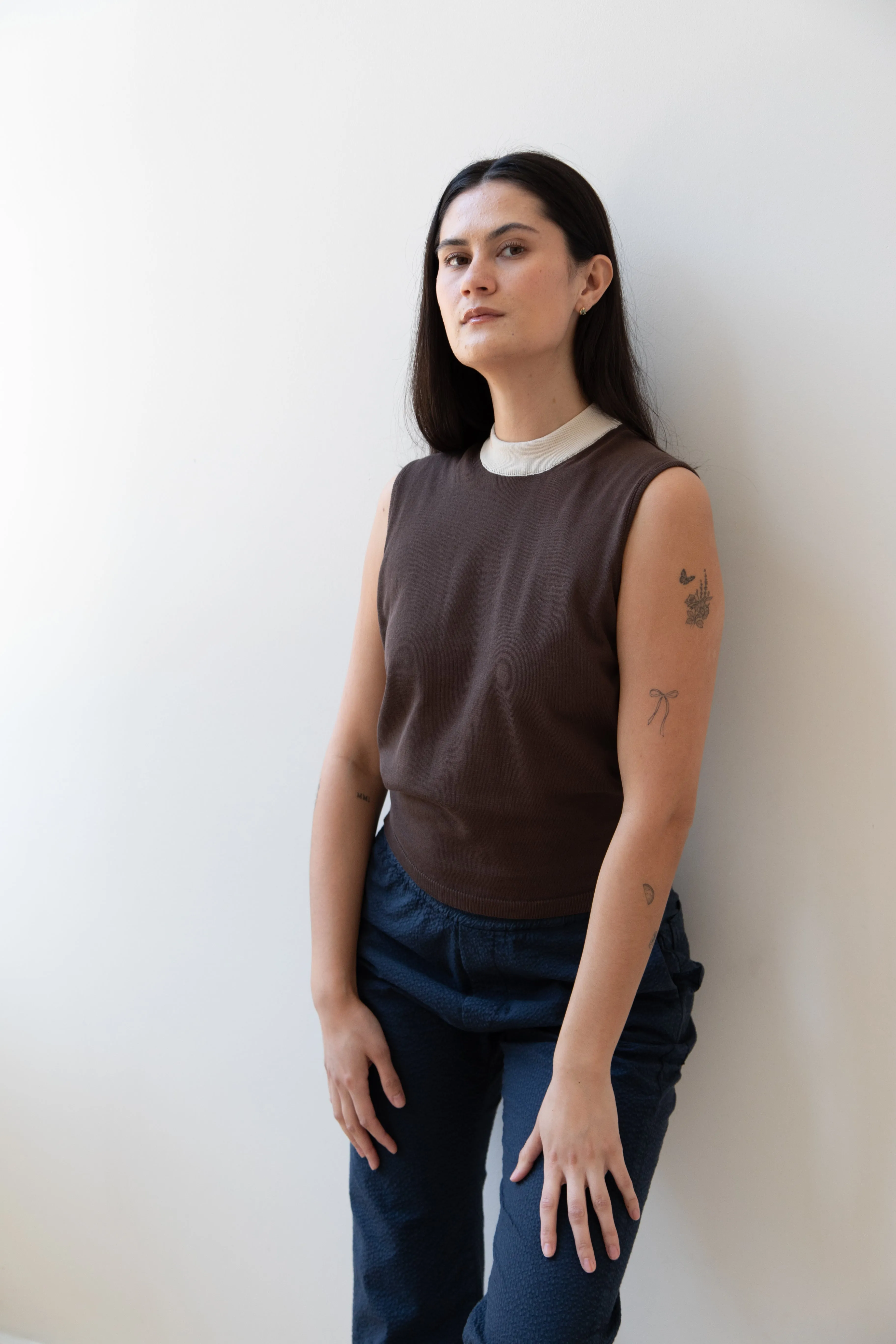 Sara Lanzi | Mock Neck Top in Mocha & Cream