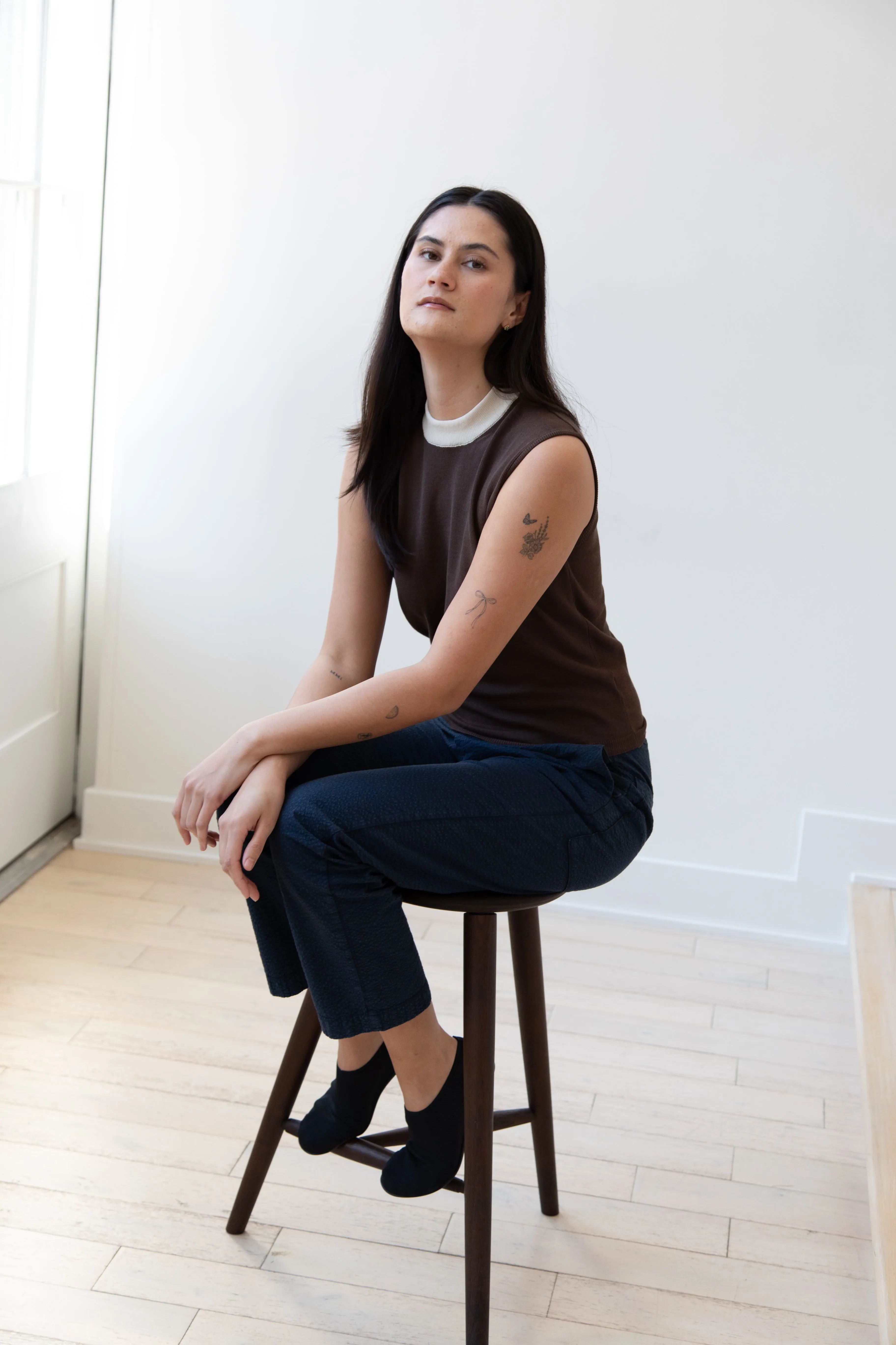 Sara Lanzi | Mock Neck Top in Mocha & Cream