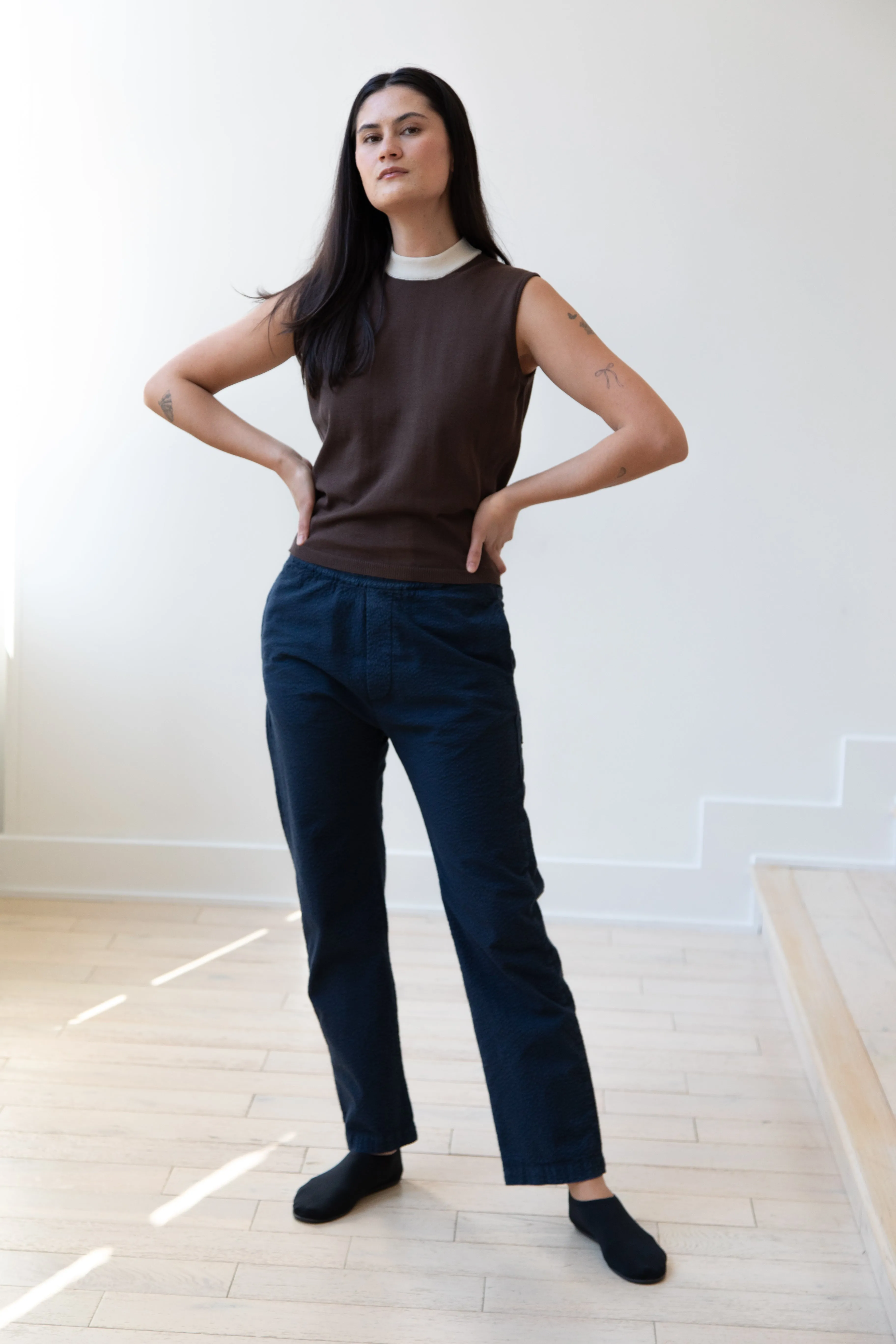 Sara Lanzi | Mock Neck Top in Mocha & Cream