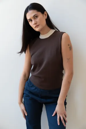 Sara Lanzi | Mock Neck Top in Mocha & Cream