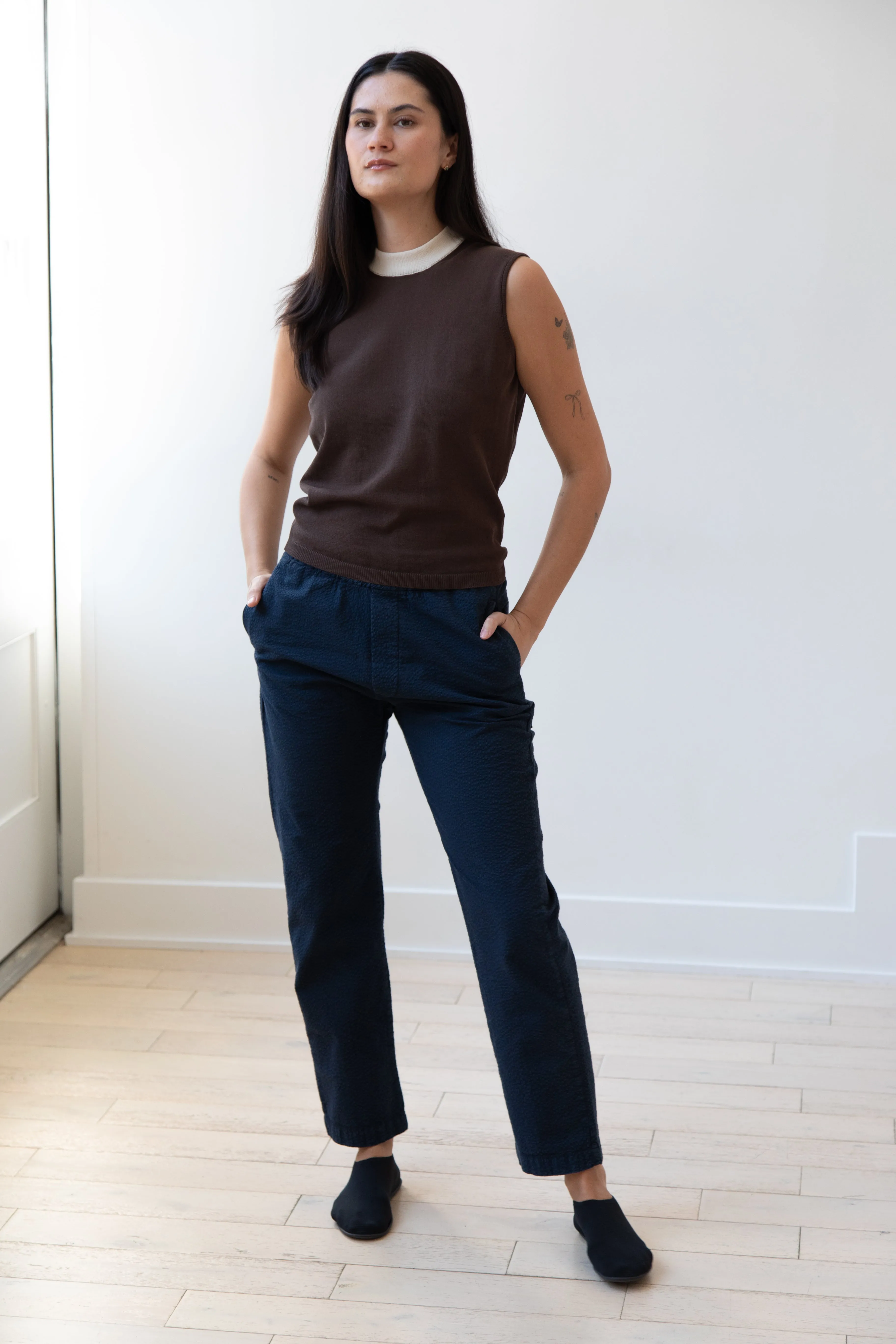 Sara Lanzi | Mock Neck Top in Mocha & Cream