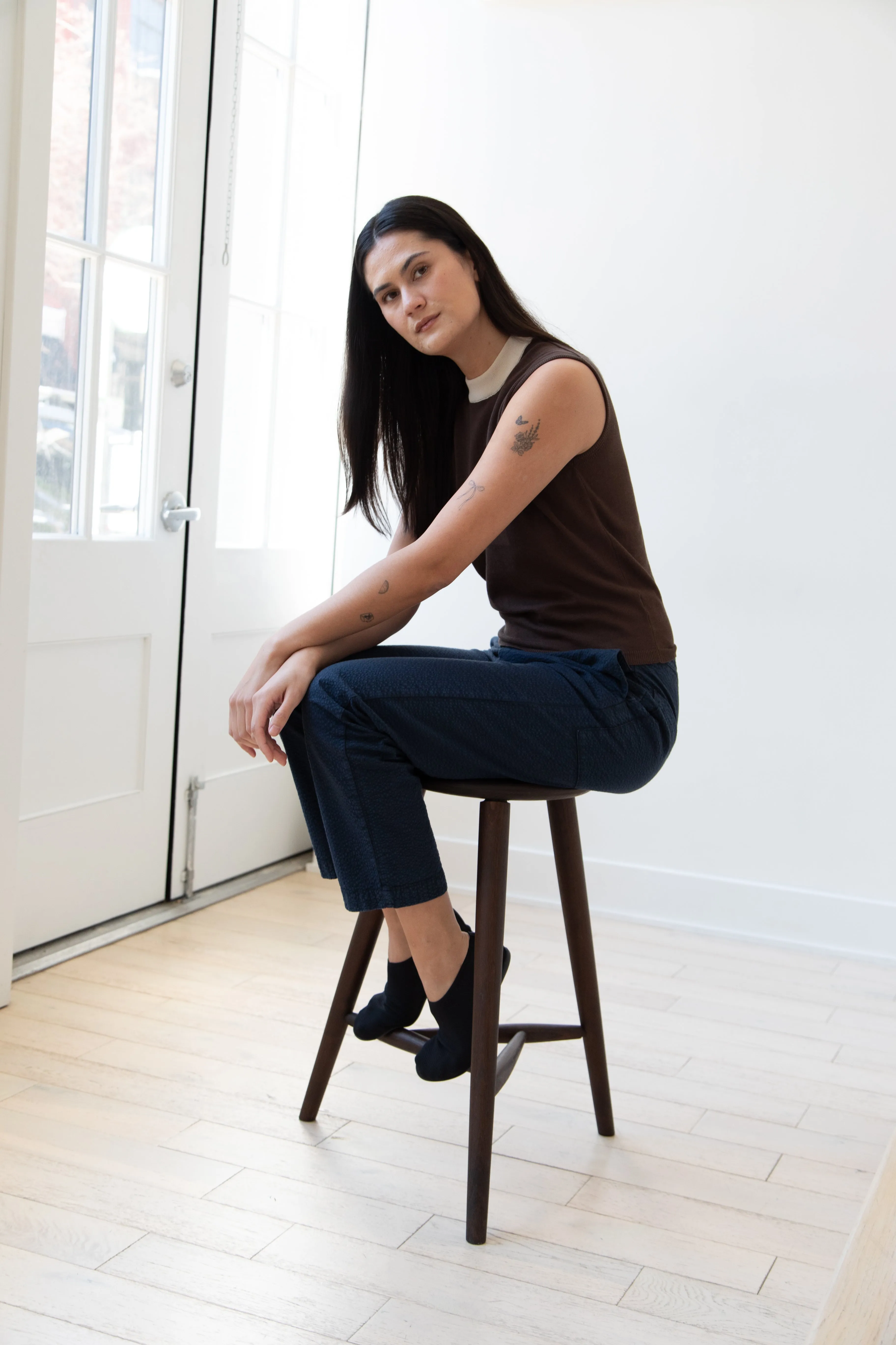 Sara Lanzi | Mock Neck Top in Mocha & Cream