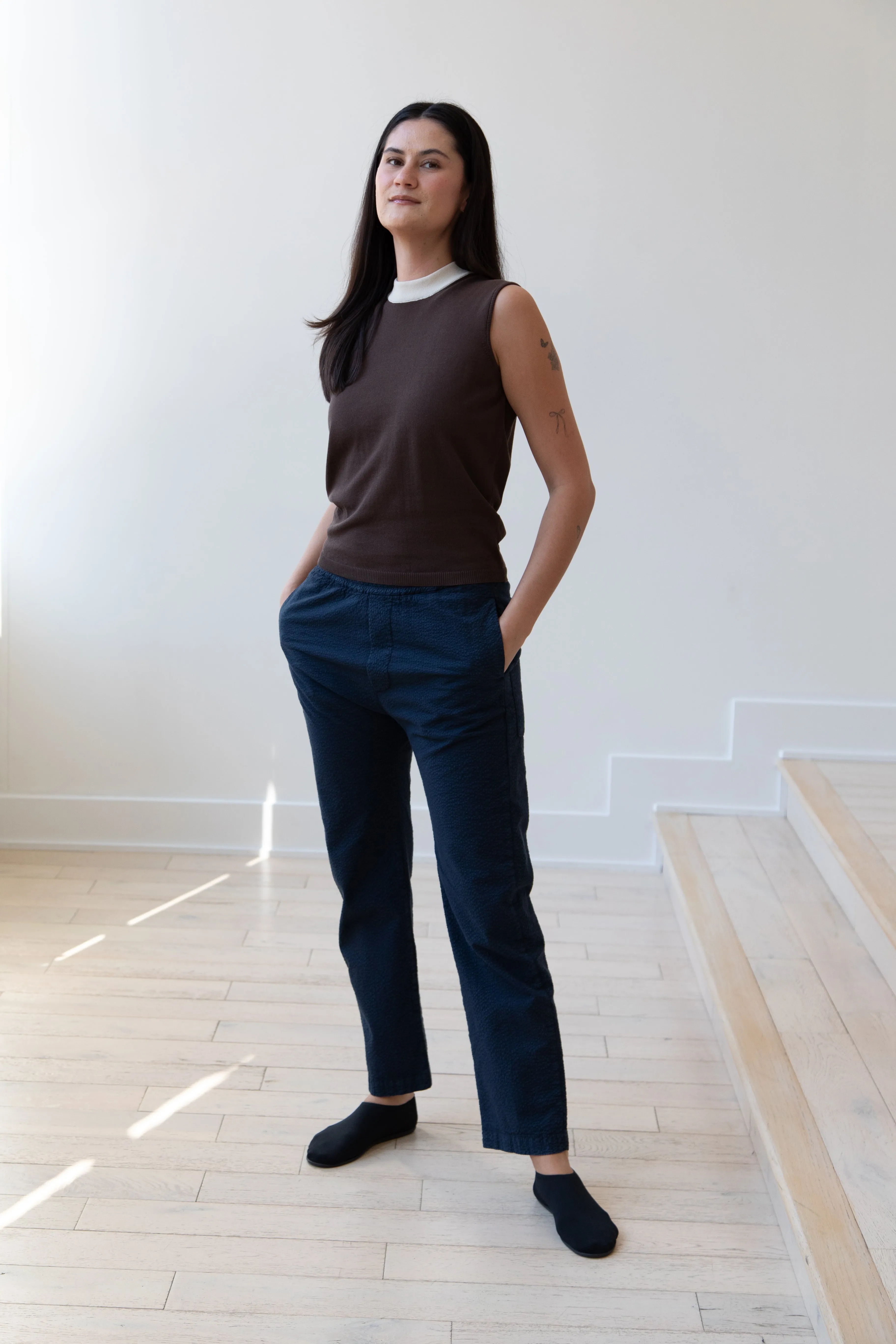 Sara Lanzi | Mock Neck Top in Mocha & Cream