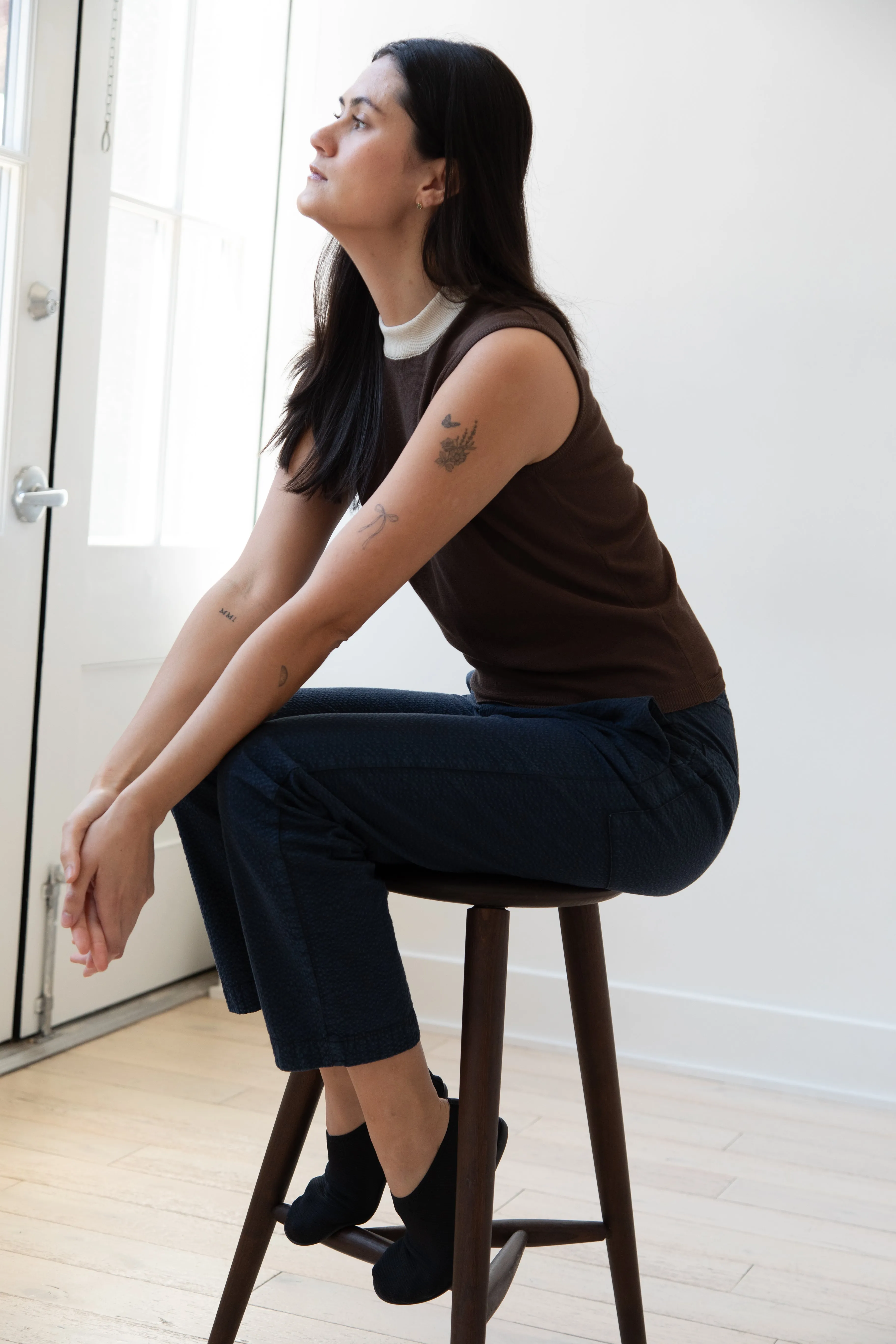 Sara Lanzi | Mock Neck Top in Mocha & Cream