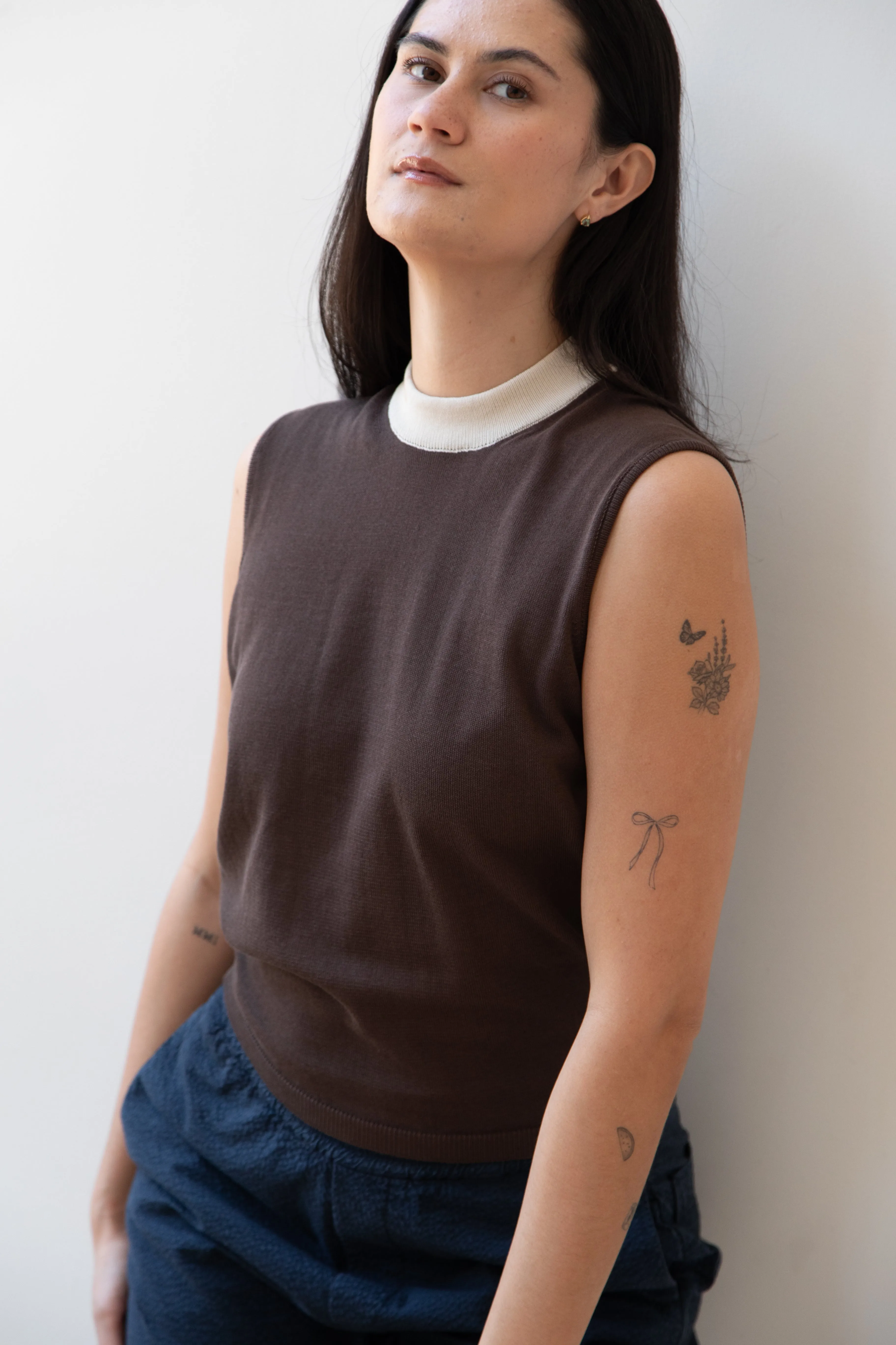 Sara Lanzi | Mock Neck Top in Mocha & Cream