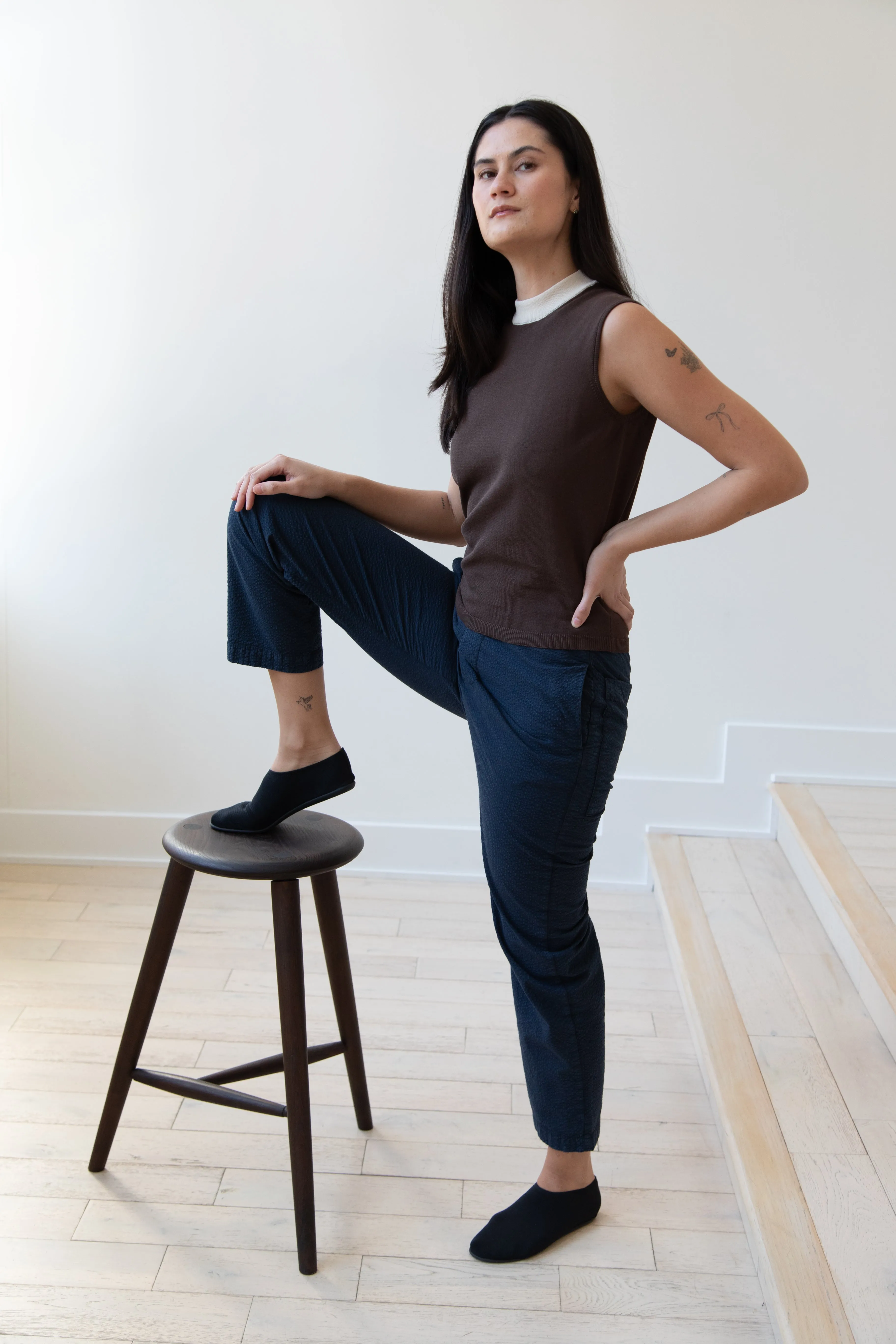 Sara Lanzi | Mock Neck Top in Mocha & Cream