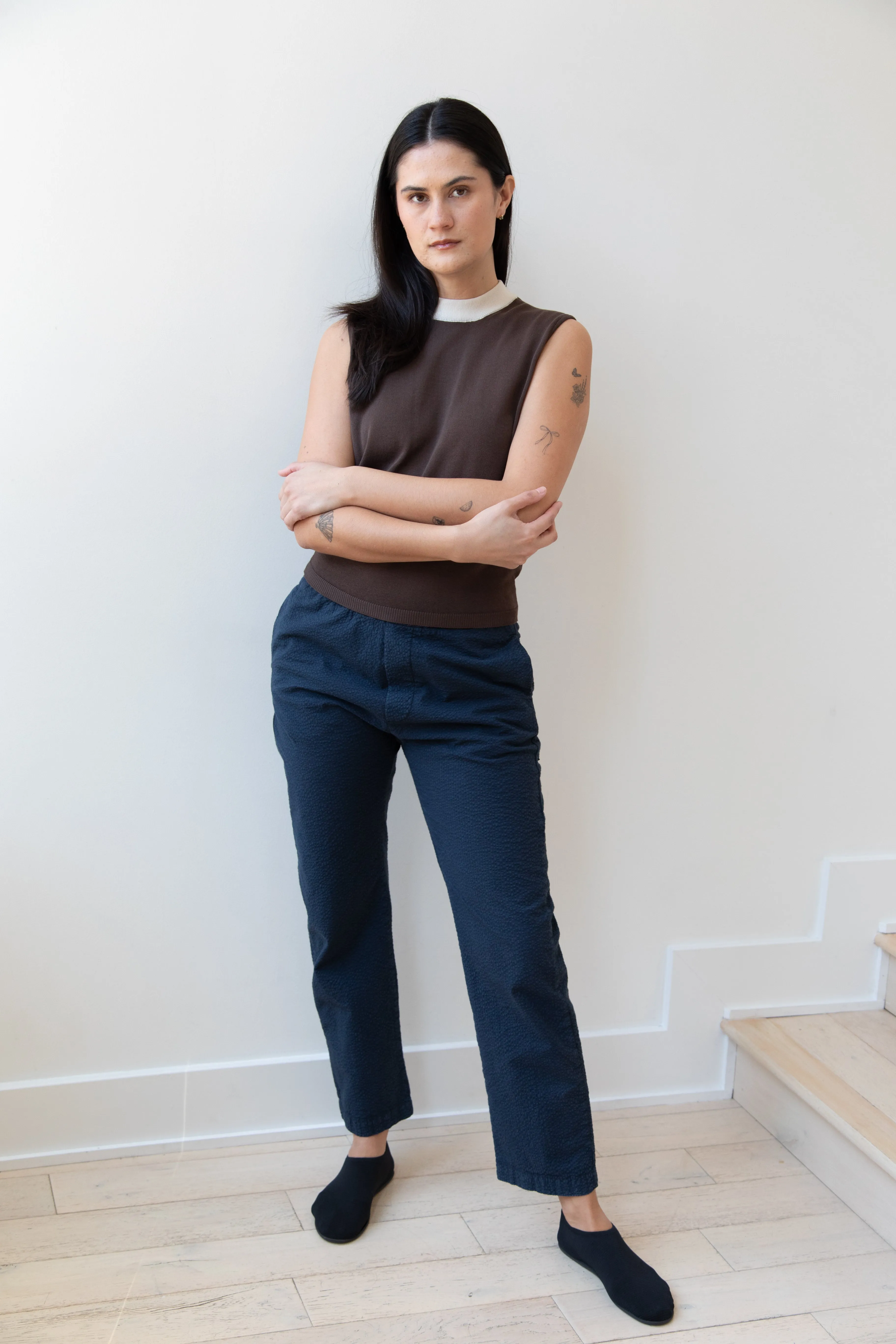 Sara Lanzi | Mock Neck Top in Mocha & Cream