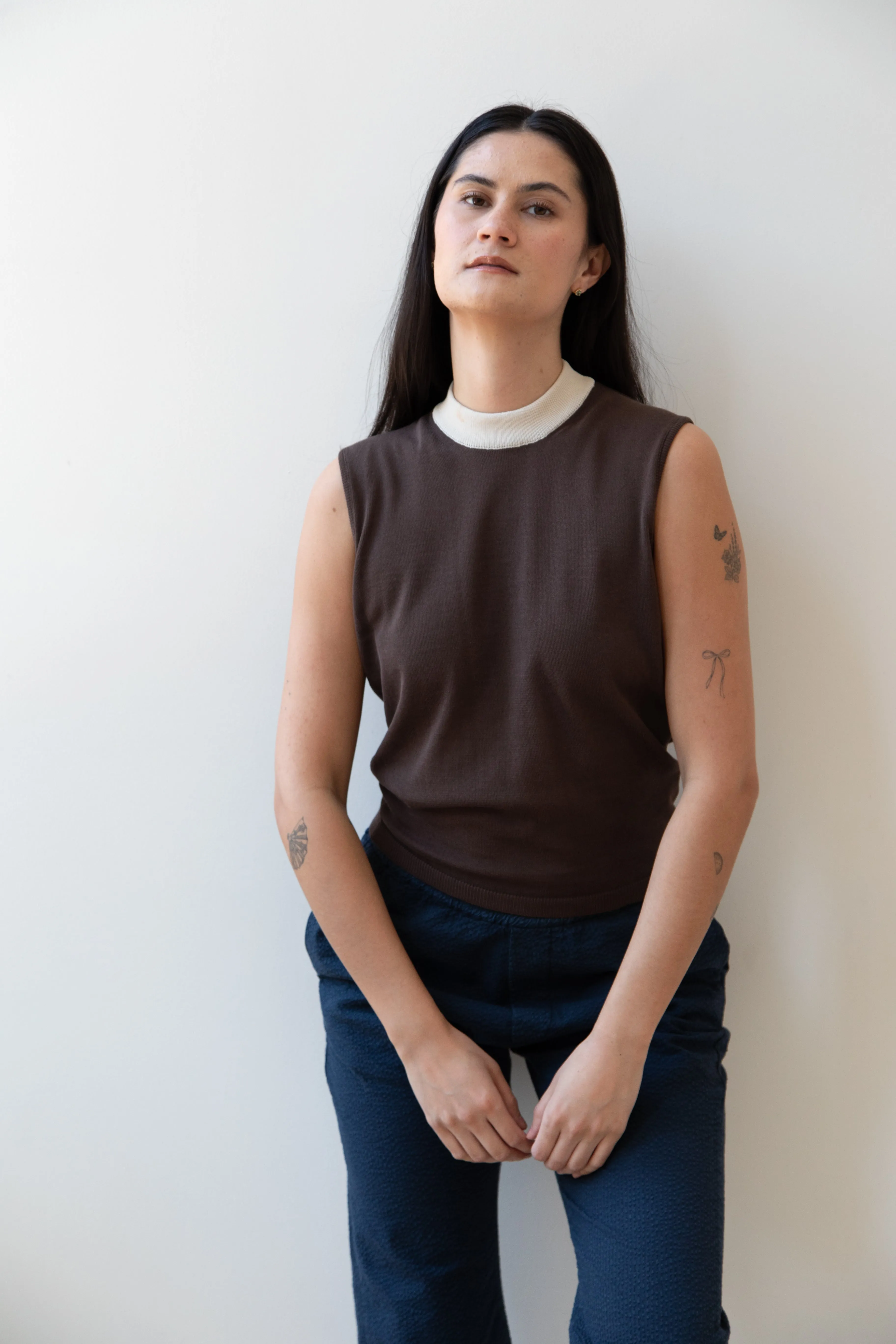 Sara Lanzi | Mock Neck Top in Mocha & Cream