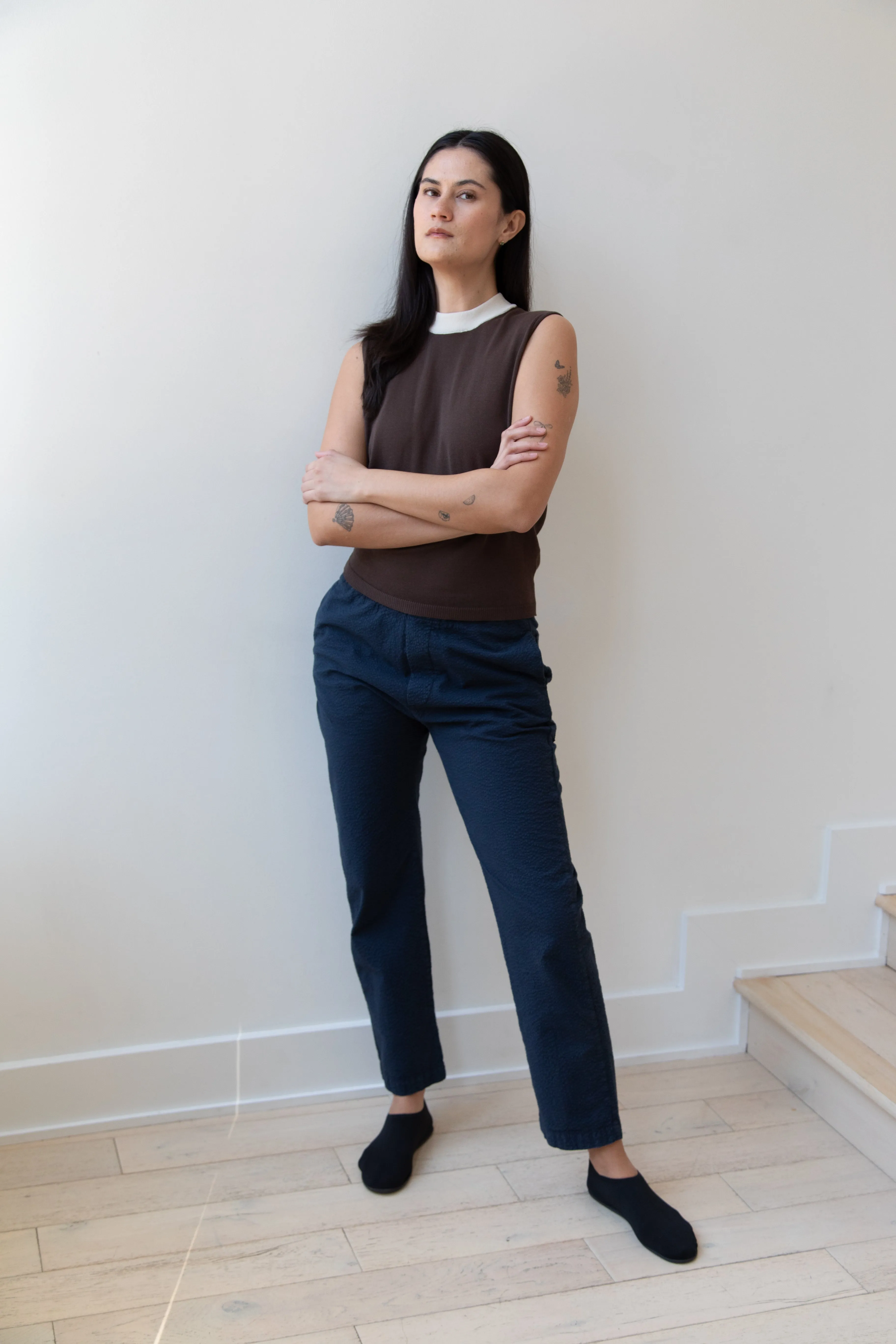 Sara Lanzi | Mock Neck Top in Mocha & Cream