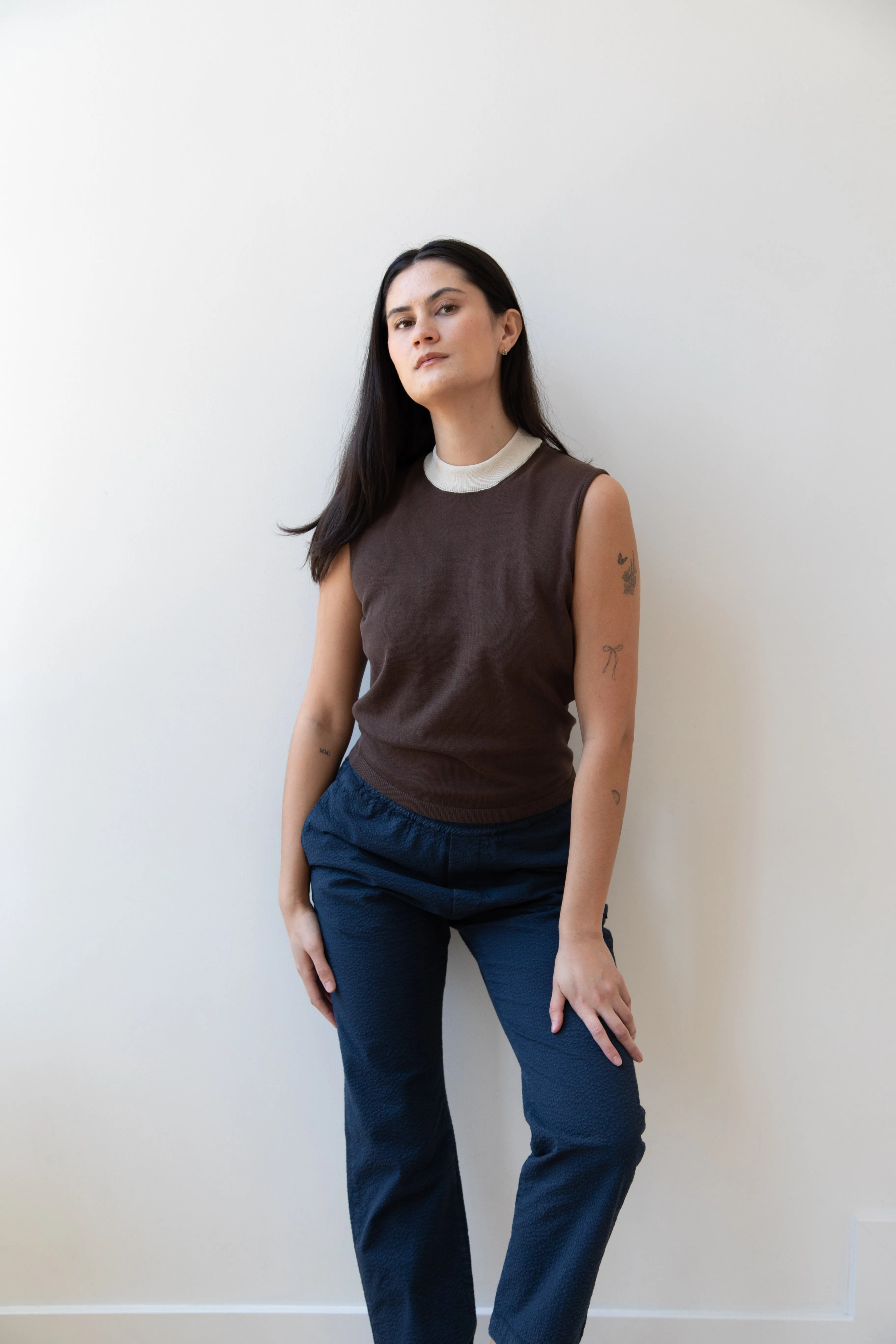 Sara Lanzi | Mock Neck Top in Mocha & Cream