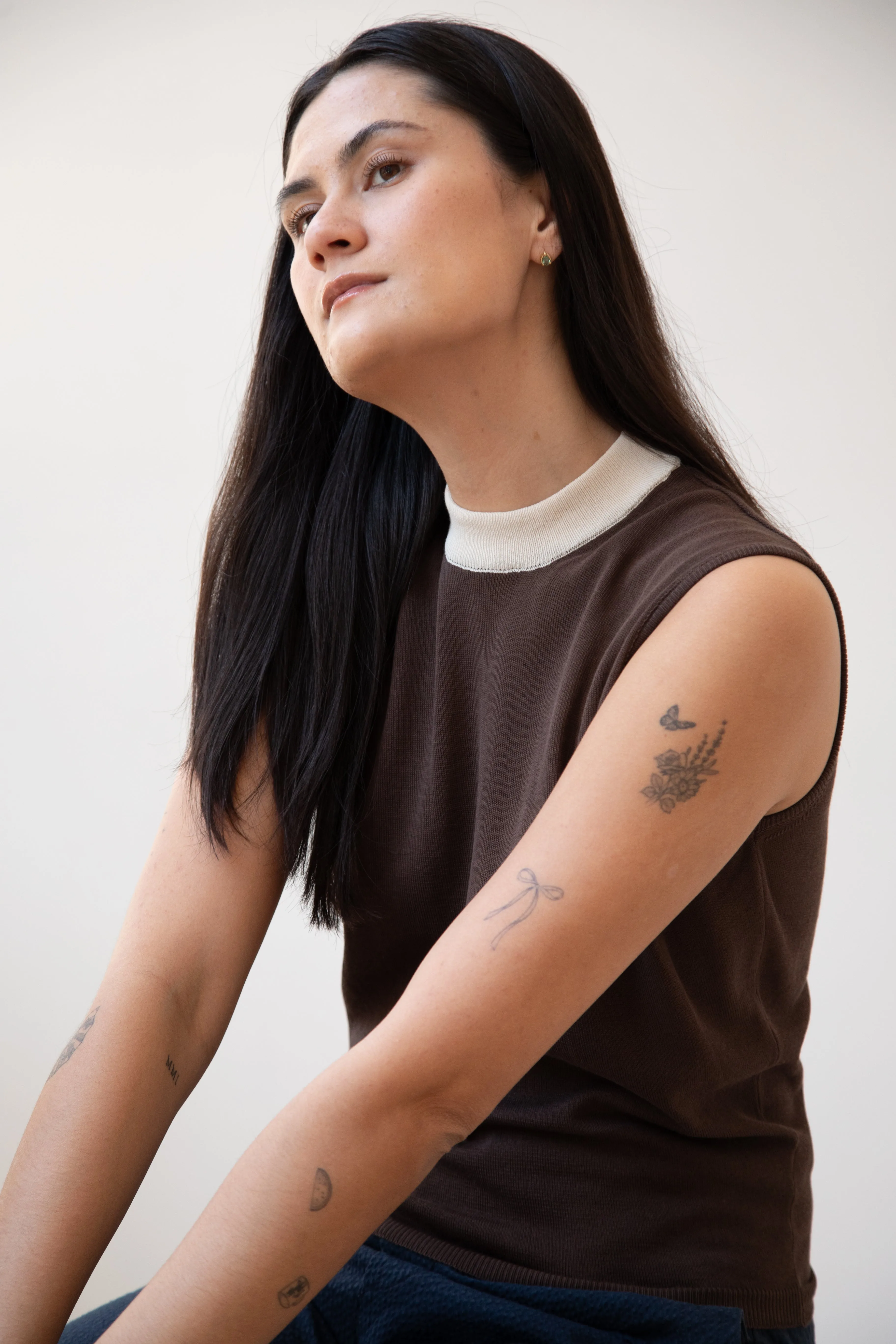 Sara Lanzi | Mock Neck Top in Mocha & Cream