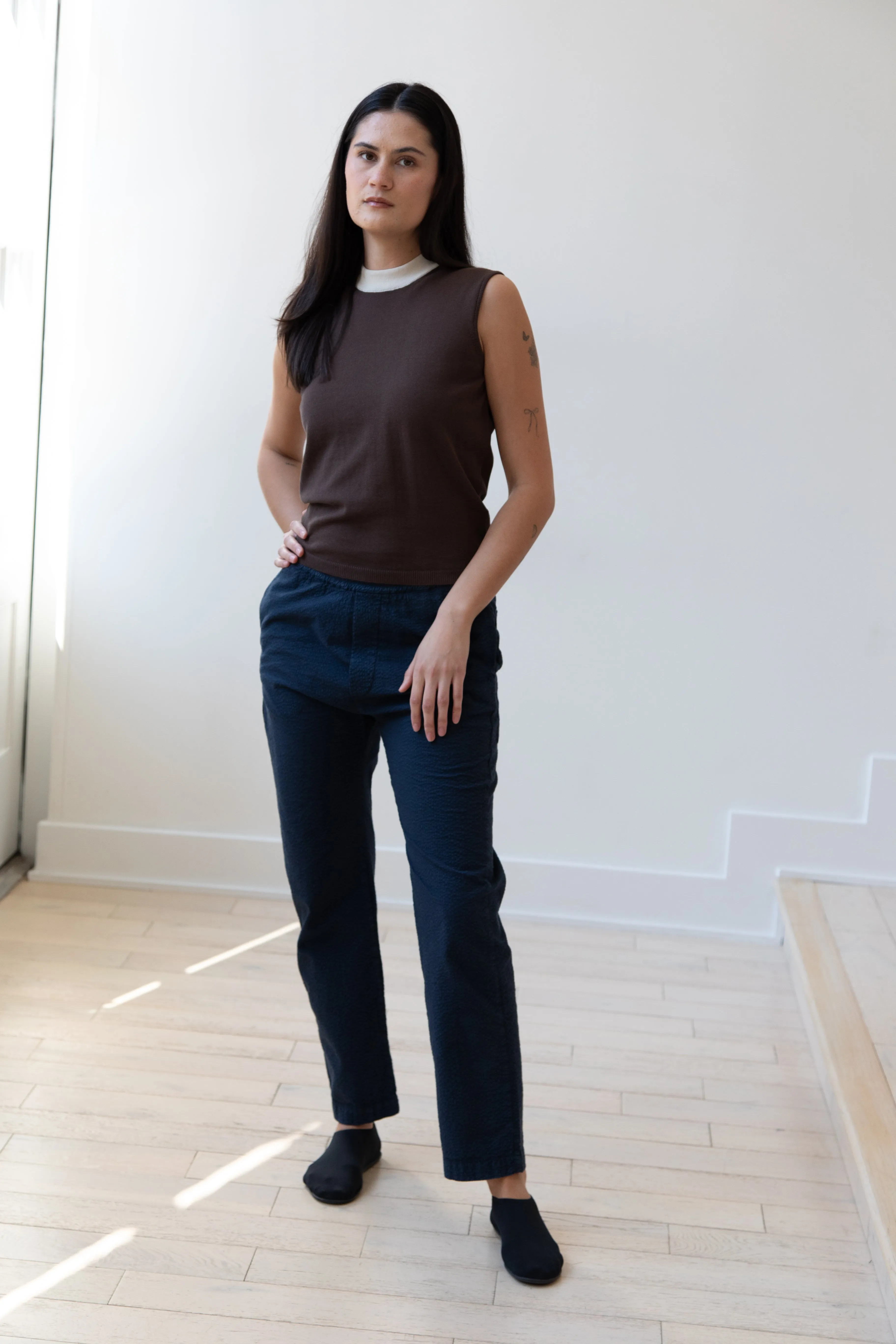 Sara Lanzi | Mock Neck Top in Mocha & Cream