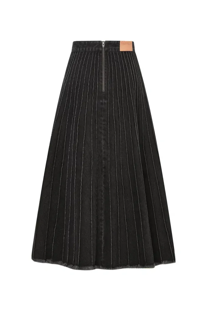 Silas A-Line Midi Skirt in Washed Cotton Denim