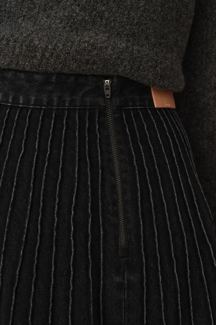Silas A-Line Midi Skirt in Washed Cotton Denim