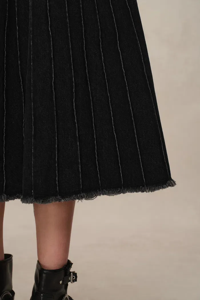 Silas A-Line Midi Skirt in Washed Cotton Denim