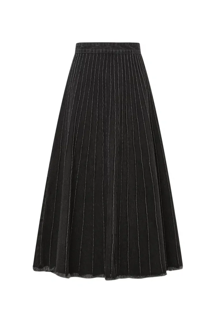 Silas A-Line Midi Skirt in Washed Cotton Denim