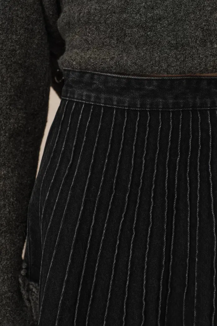 Silas A-Line Midi Skirt in Washed Cotton Denim