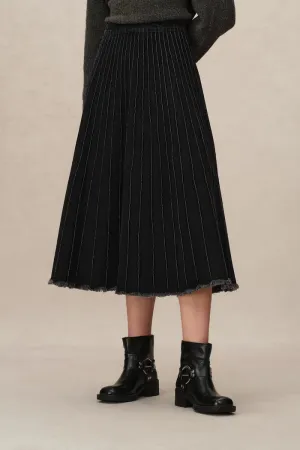 Silas A-Line Midi Skirt in Washed Cotton Denim