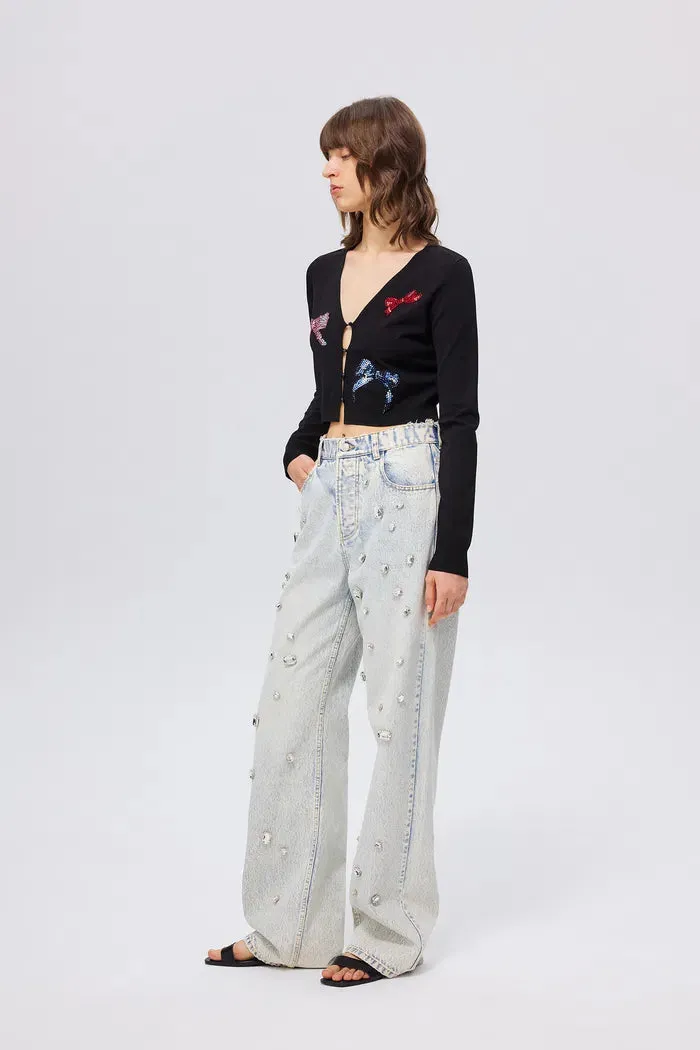 Sofia Embellished Bow Cardigan in Viscose Blend