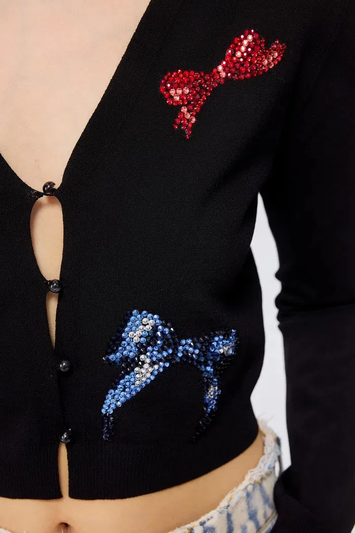 Sofia Embellished Bow Cardigan in Viscose Blend