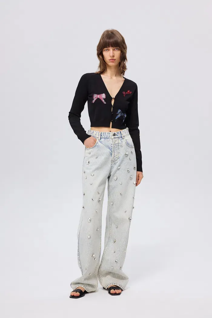Sofia Embellished Bow Cardigan in Viscose Blend
